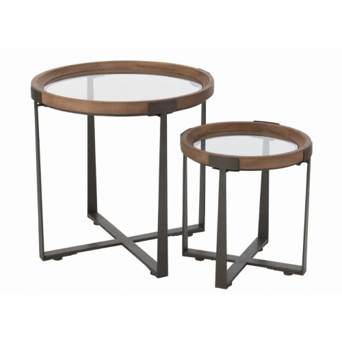 stoliki kawowe glass wood black j-line zestaw 2