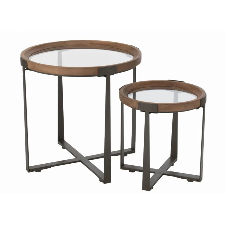 stoliki kawowe glass wood black j-line zestaw 2