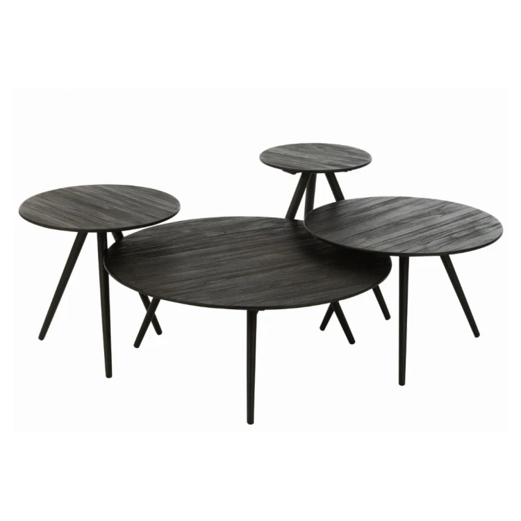 stoliki round teak black zestaw 4 j-line