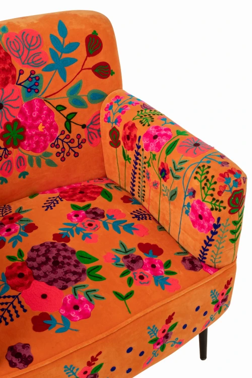 fotel boho flowers w kwiaty pomarańczowy j-line