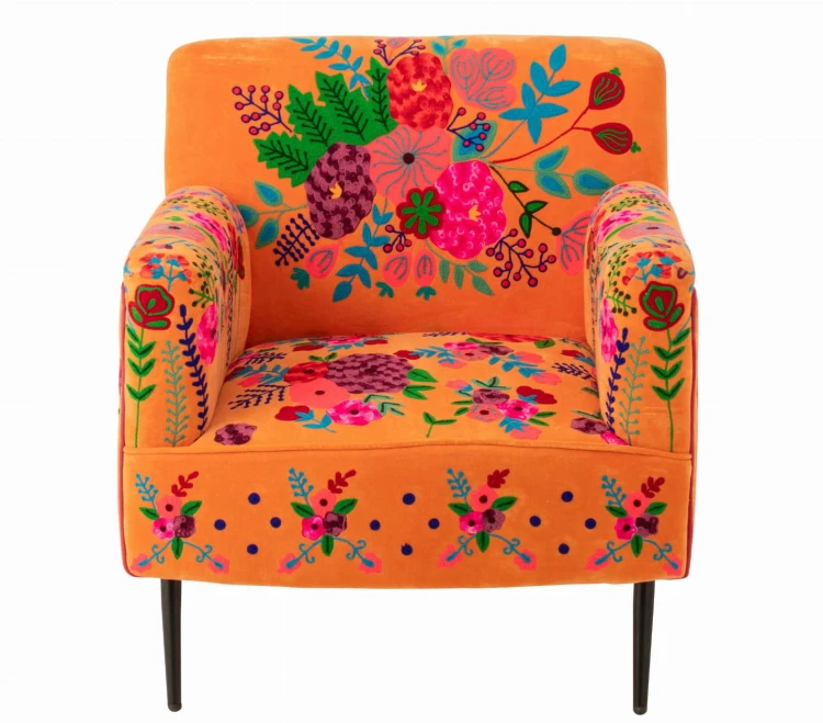 fotel boho flowers w kwiaty pomarańczowy j-line