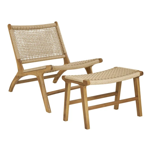 fotel Derby z podnóżkiem drewno tekowe rattan house nordic