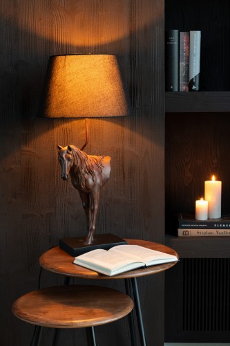lampa stołowa brązowy koń z czarnym kloszem j-line
