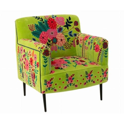 fotel boho w kwiaty w kolorze zielonym j-line