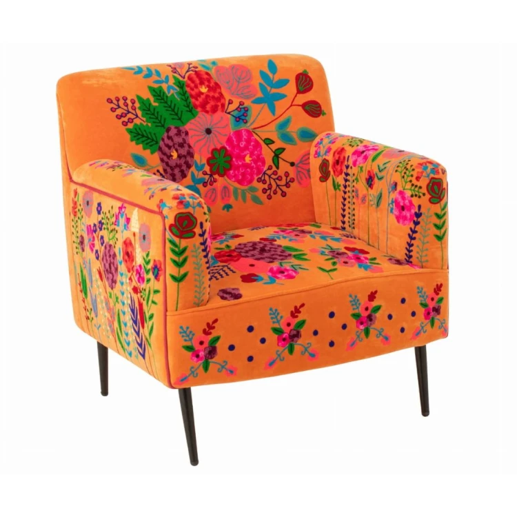 fotel boho flowers w kwiaty pomarańczowy j-line