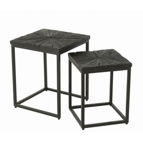stoliki boczne metal czarne drewno zestaw 2 j-line