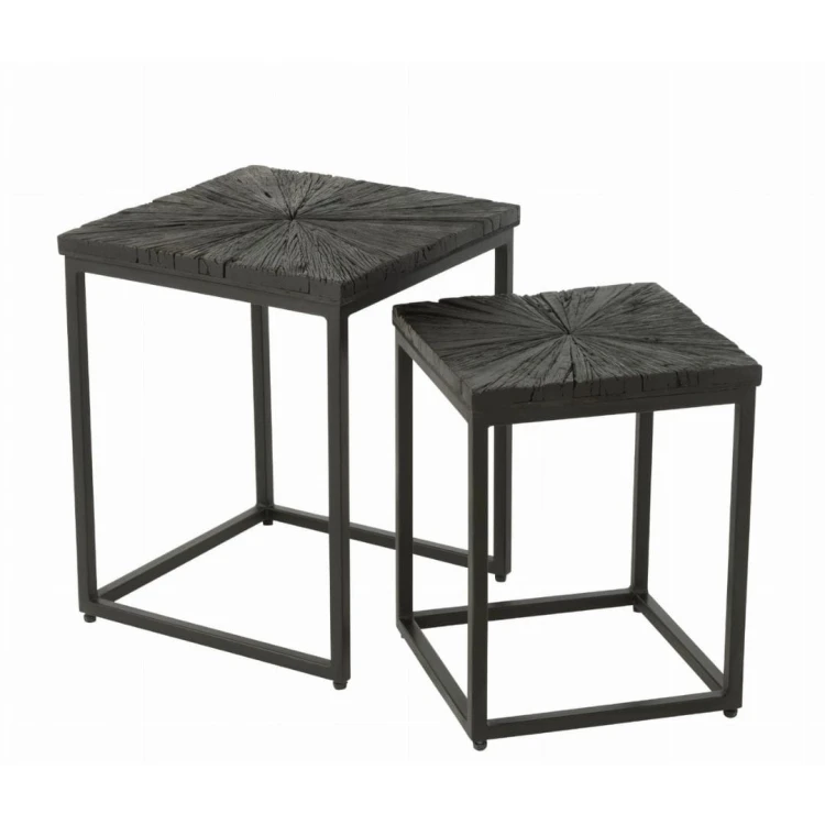 stoliki boczne metal czarne drewno zestaw 2 j-line