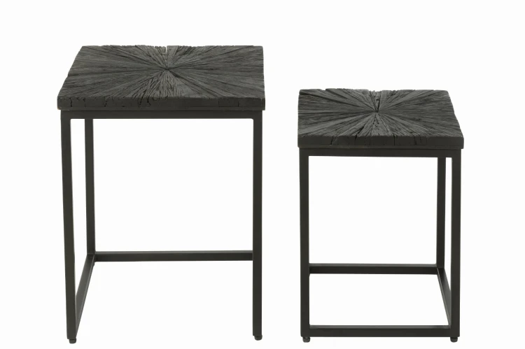 stoliki boczne metal czarne drewno zestaw 2 j-line