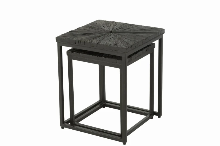 stoliki boczne metal czarne drewno zestaw 2 j-line