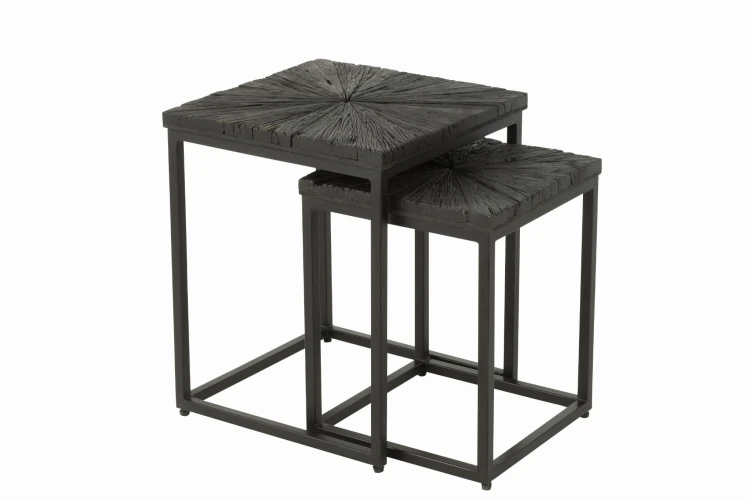 stoliki boczne metal czarne drewno zestaw 2 j-line