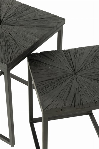 stoliki boczne metal czarne drewno zestaw 2 j-line