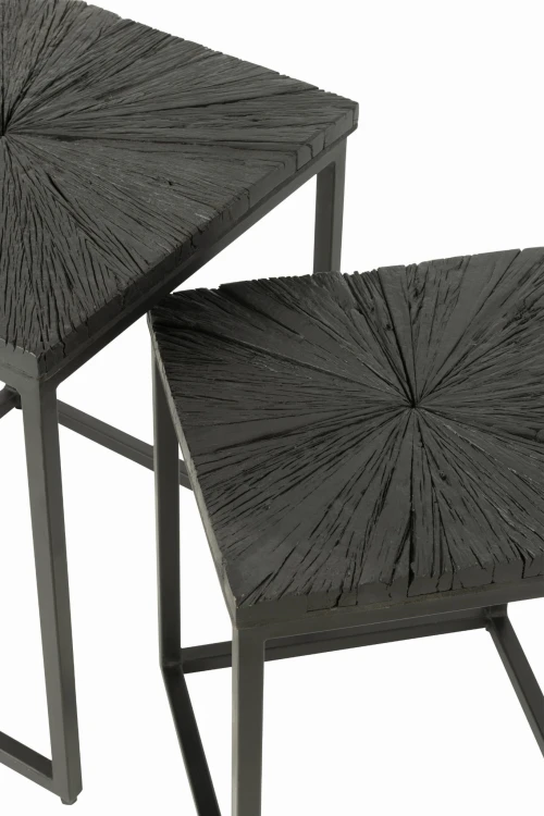 stoliki boczne metal czarne drewno zestaw 2 j-line