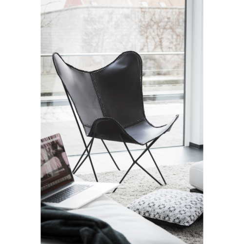 fotel typu loft ze skóry czarny