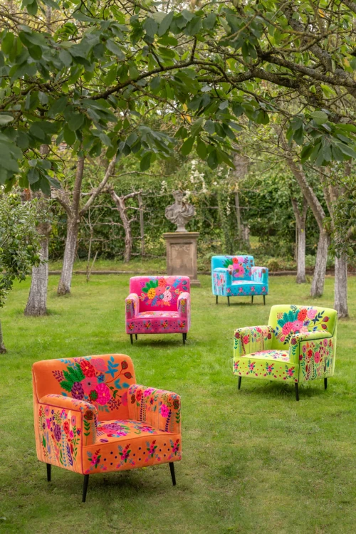 fotel boho flowers w kwiaty pomarańczowy j-line