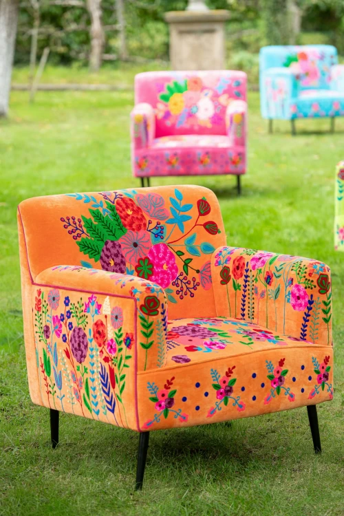 fotel boho flowers w kwiaty pomarańczowy j-line