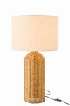 lampa stołowa cylindryczna z rattanu z białym kloszem