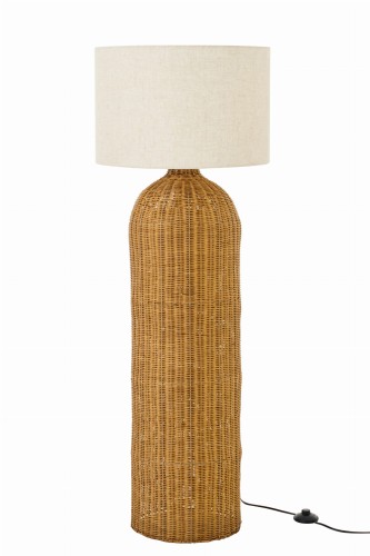 lampa podłogowa rattan z białym kloszem
