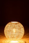 lampa stołowa okrągła pleciona z metalu biała