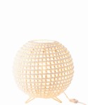 lampa stołowa okrągła pleciona z metalu biała