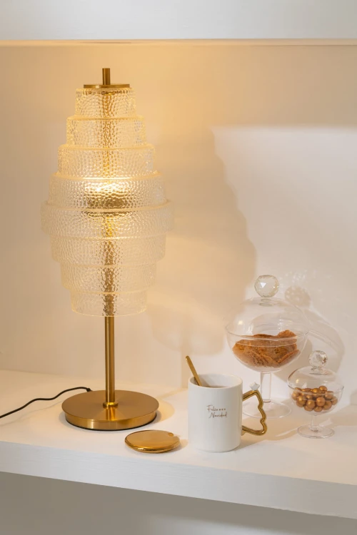 lampa stołowa mid-century style gold glass j-line