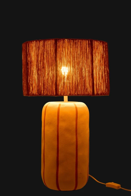 lampa stołowa w paski ceramiczna brązowo-biała j-line