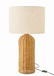 lampa stołowa cylindryczna z rattanu z białym kloszem