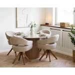 stół okrągły z blatem ceramicznym biało-brązowym imitującym marmur house nordic