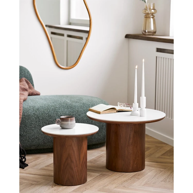 stolik boczny noli z ceramicznym blatem i drewnianą nogą house nordic