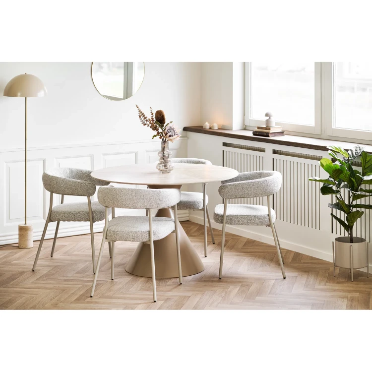 stół do jadalni annecy metalowy z ceramicznym blatem piaskowy house nordic