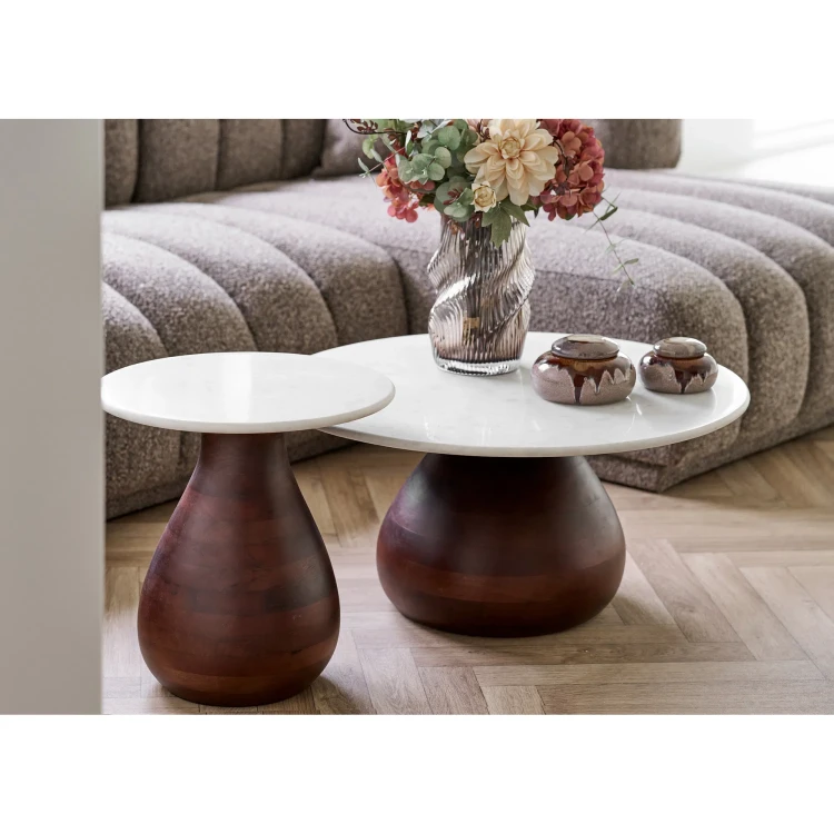 stolik boczny heide z drewna mango i marmuru ciemnobrązowo-biały house nordic