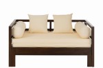 sofa rozkładana z drewna egzotycznego z materacem brązowa j-line