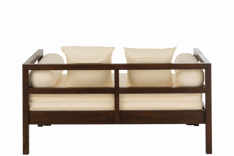 sofa rozkładana z drewna egzotycznego z materacem brązowa j-line