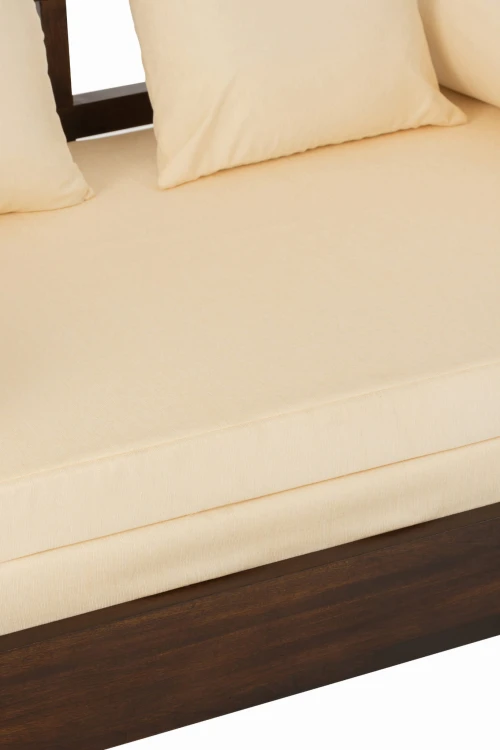 sofa rozkładana z drewna egzotycznego z materacem brązowa j-line