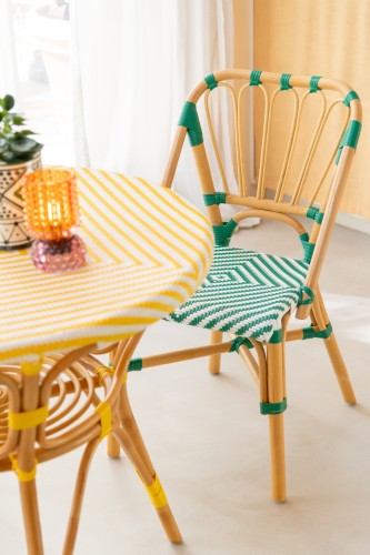 stół ogrodowy żółto-biały rattan styl paryski