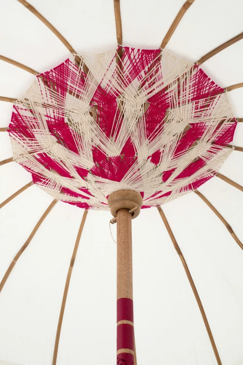 parasol ogrodowy flavie kremowo-różowy z frędzlami