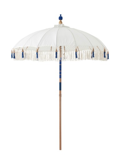 parasol ogrodowy boho z frędzlami ecru z granatem