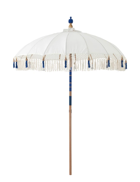 parasol ogrodowy boho z frędzlami ecru z granatem