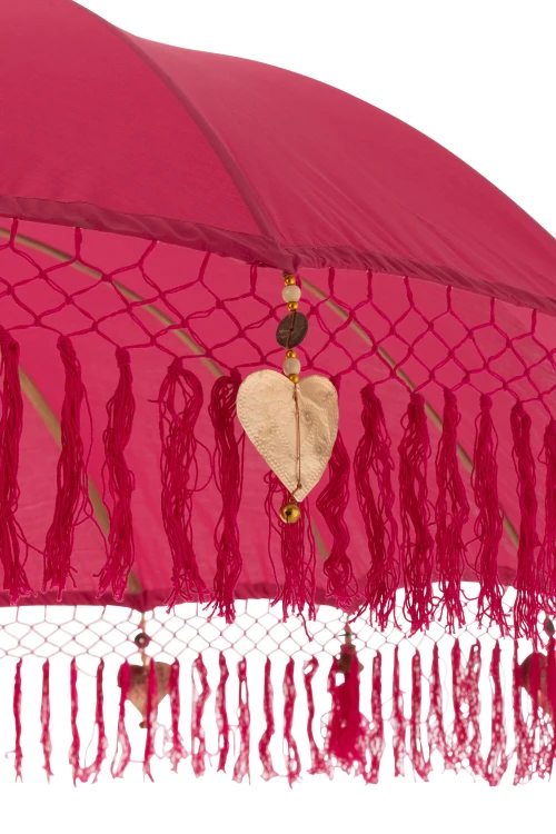 parasol ogrodowy różowy boho z frędzlami