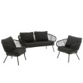 ZESTAW MEBLI RATTAN STEEL BLACK / SOFA  I DWA KRZESŁA - J-LINE