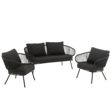 ZESTAW MEBLI RATTAN STEEL BLACK / SOFA  I DWA KRZESŁA - J-LINE