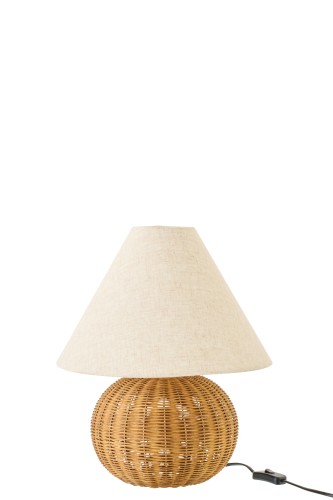 lampka stołowa kula rattan klosz ecru