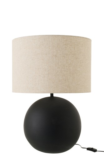 lampa stołowa kula ceramiczna czarna z jasnym kloszem
