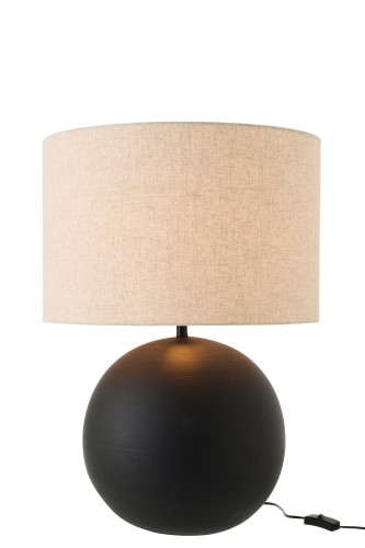 lampa stołowa kula ceramiczna czarna z jasnym kloszem