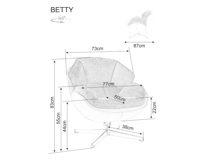 Fotel Betty z obrotowym siedziskiem w kolorze curry Nordic Home5.png