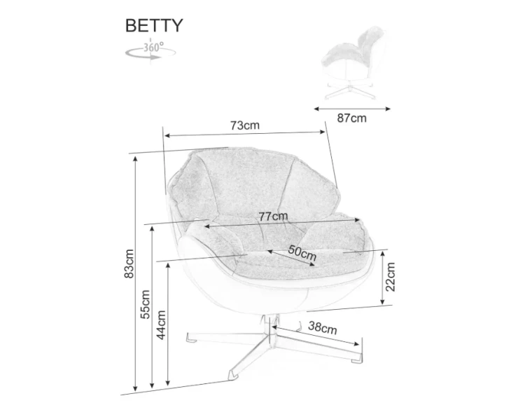 Fotel Betty szary z obracanym siedziskiem Nordic Home3.png