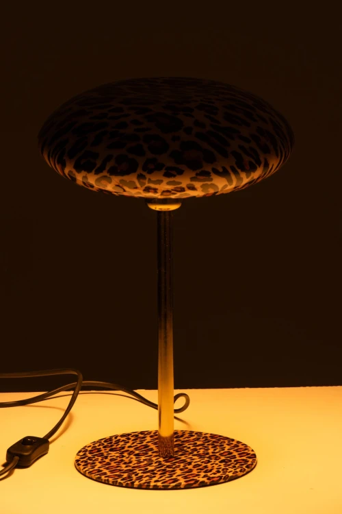 lampa stołowa metalowa w cętki lampart