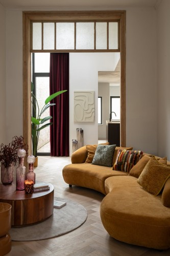 sofa modułowa 4 osobowa musztardowa żółta