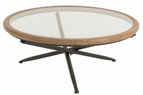 stolik coffee round wood glass brown j-line