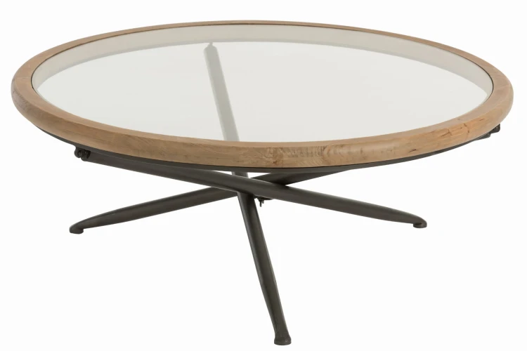 stolik coffee round wood glass brown j-line