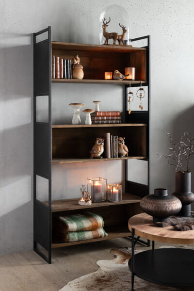 regał rustic wood metal black natural j-line